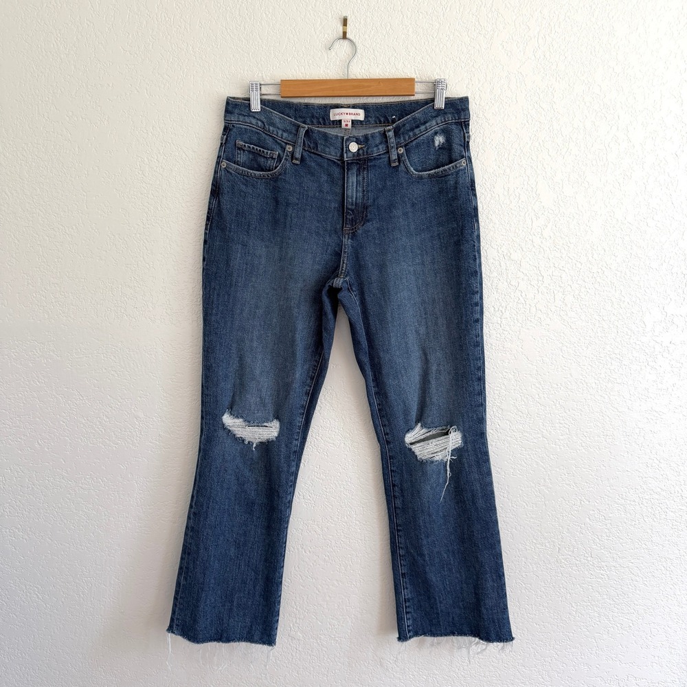 Lucky Brand Easy Rider Boot Jeans Distressed Raw Hem Medium Wash Denim Womens 30